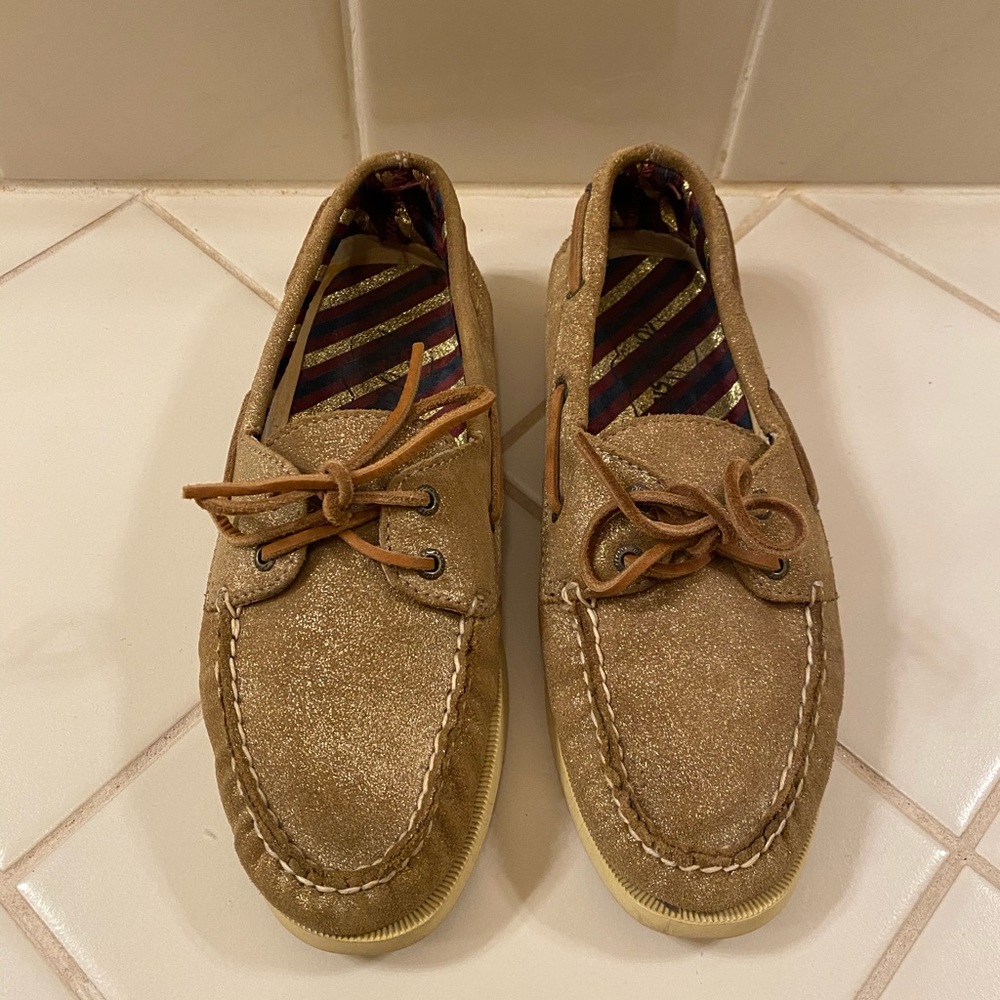 Gold Sperry Topsider Loafers or Boat Shoes
